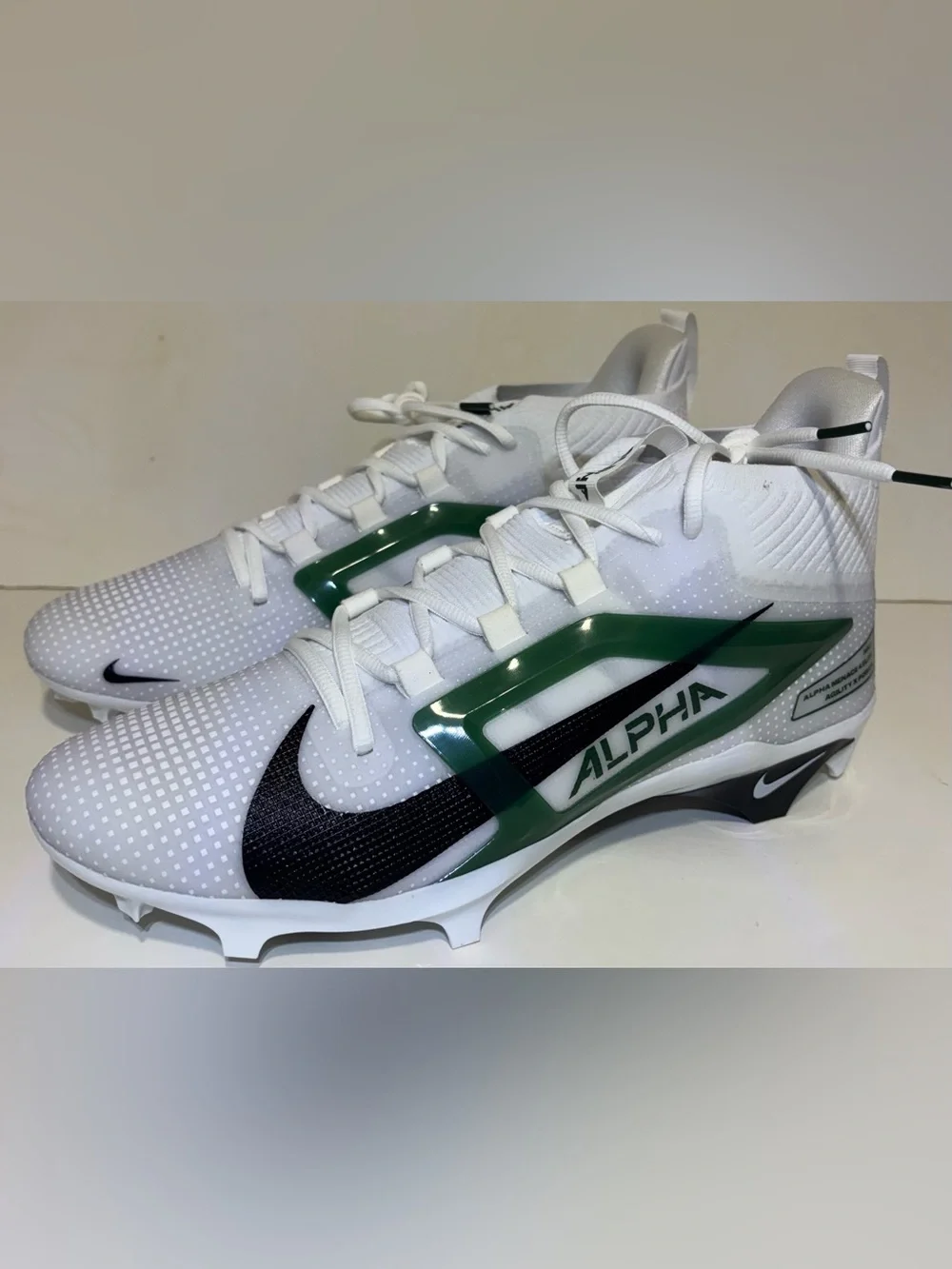 Nike Alpha Menace Pro 4 TB P Football Cleats White Green Size 13.5 NEW NO BOX!